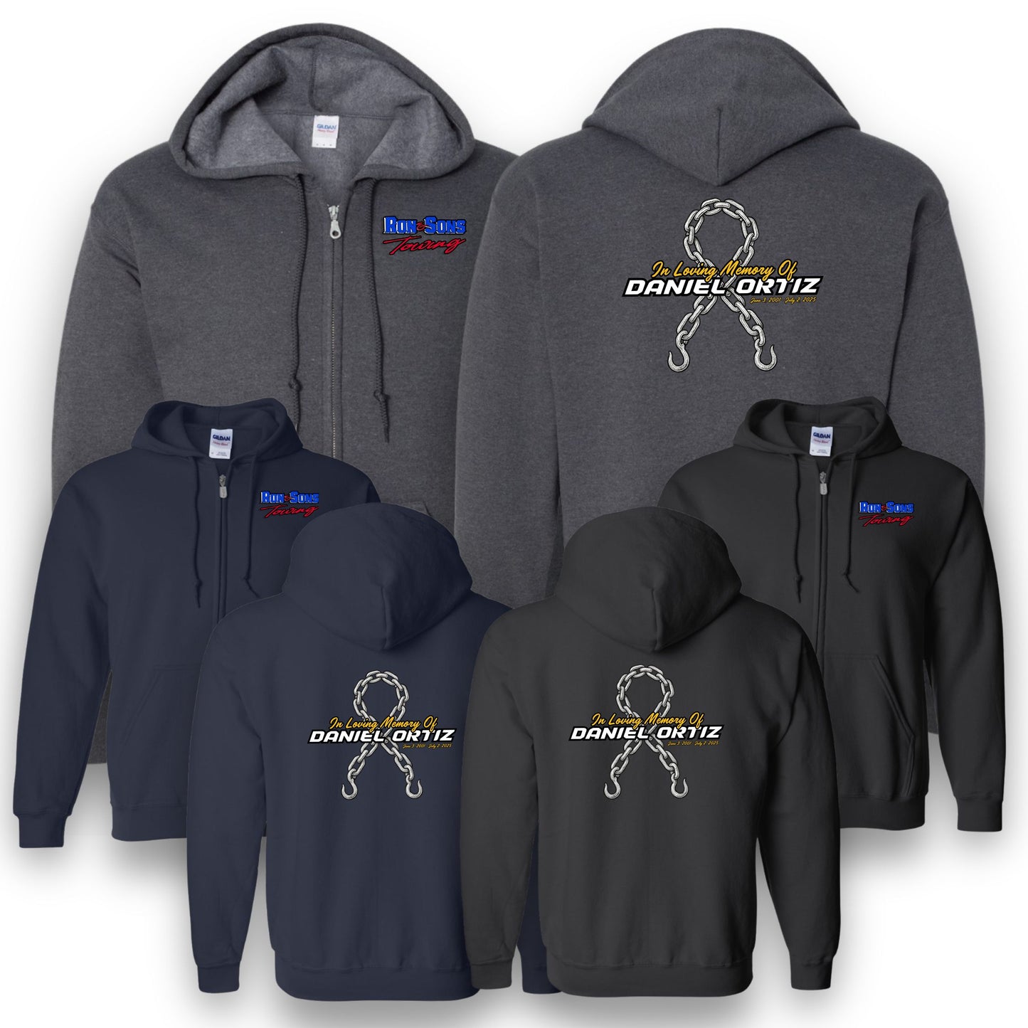 Tow Chain Memorial Full Zip Hooded Sweatshirt - DJ Ortiz
