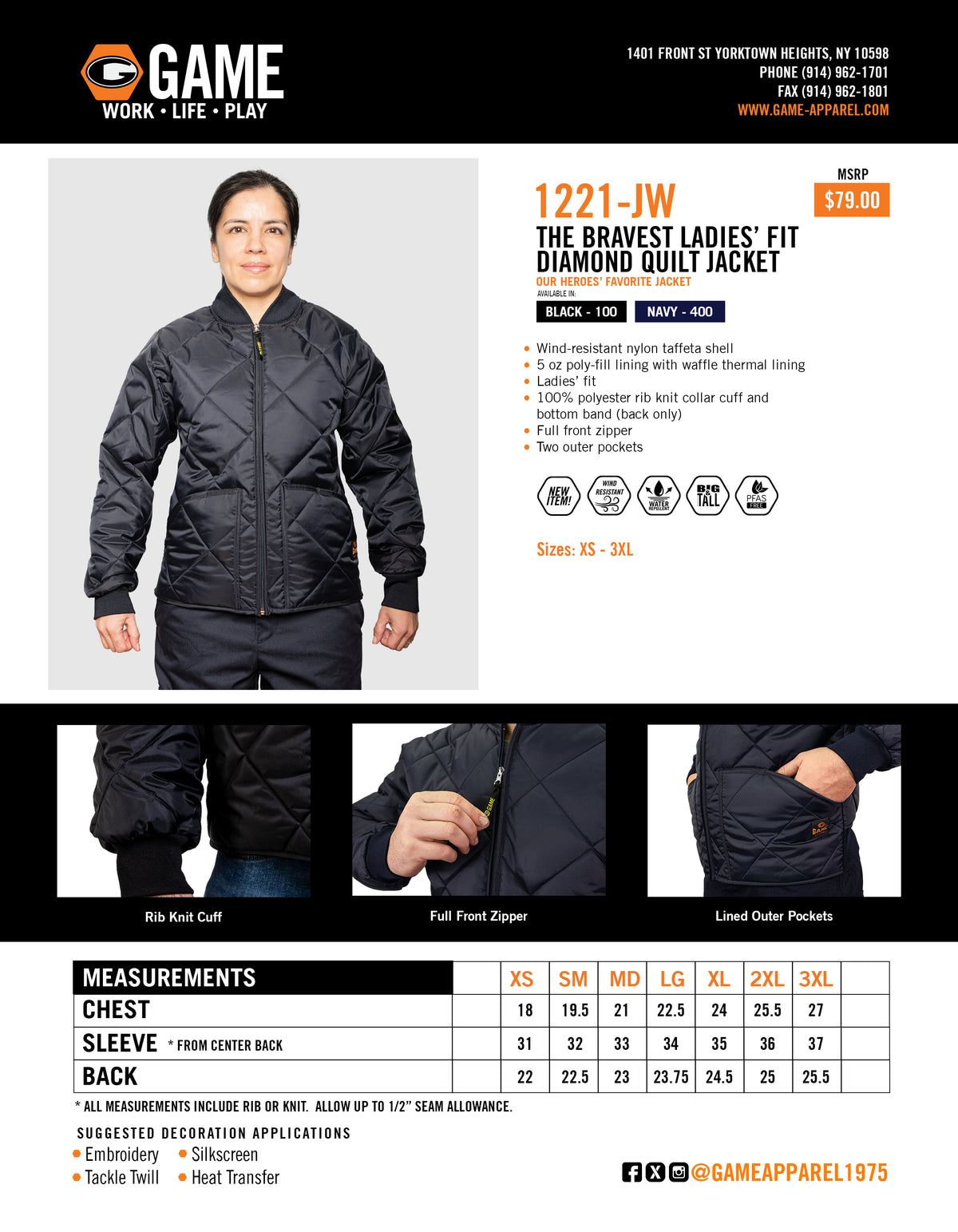 Custom GAME The Bravest Ladies Fit Diamond Quilted Jacket