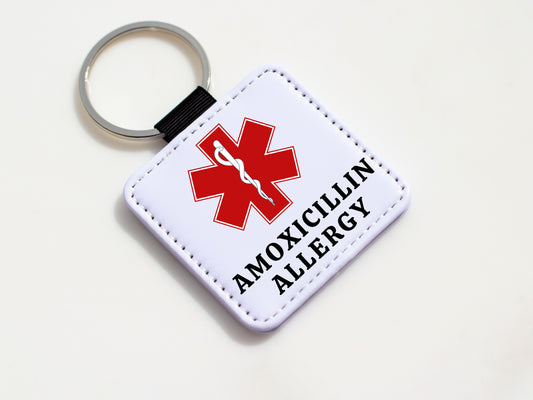 Amoxicillin Allergy Emergency Medical Alert Keychain