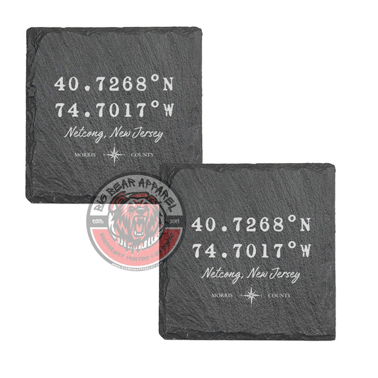Netcong Coordinates Engraved Slate Coasters