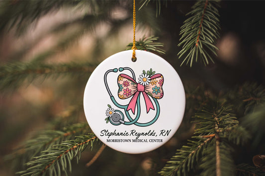Daisy Bow Personalized Nursing Ornament