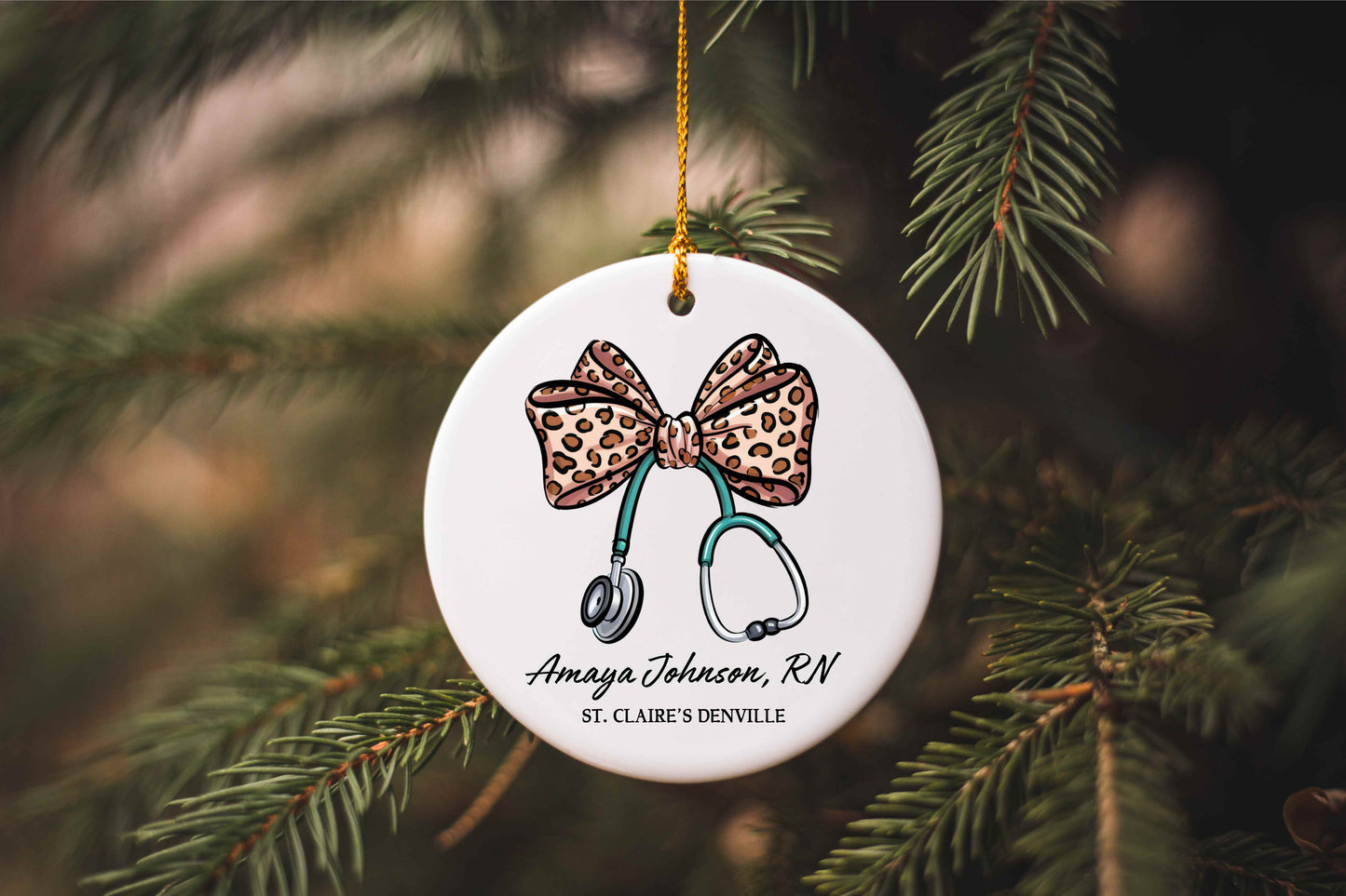 Personalized Cheetah Print Bow Nursing Ornament