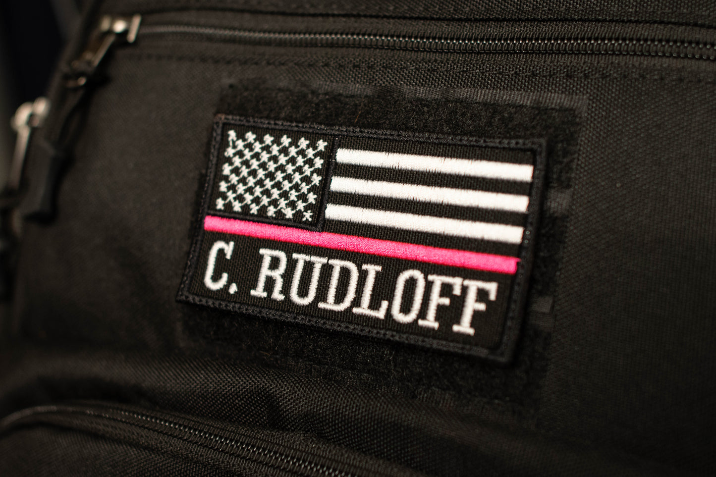Personalized Thin Pink Line Flag Hook & Loop Patch